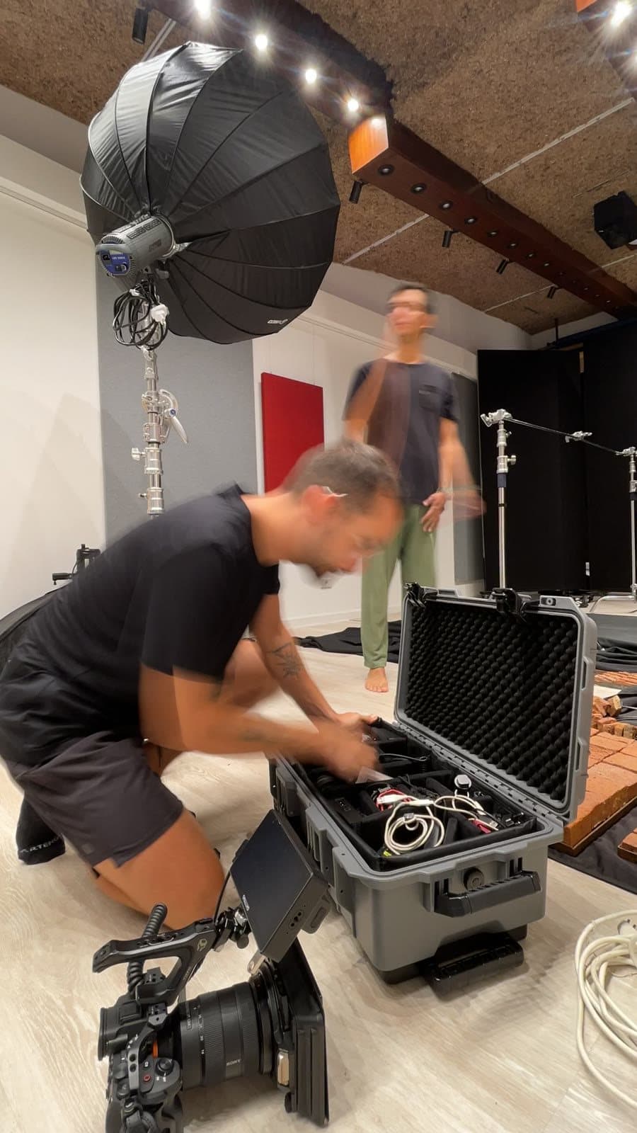 Unpacking the gear in the studio