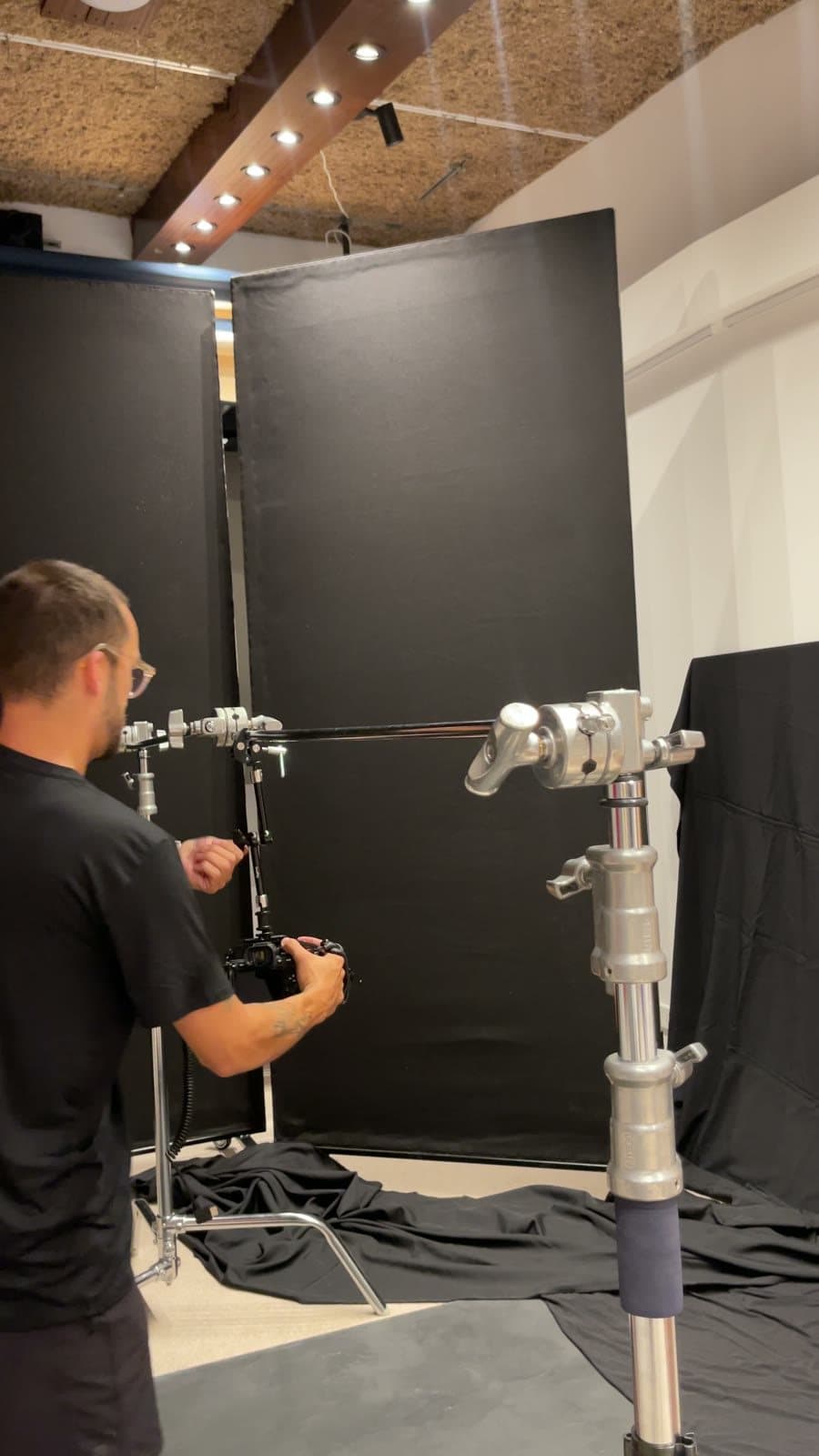 Setting up the lights in the studio