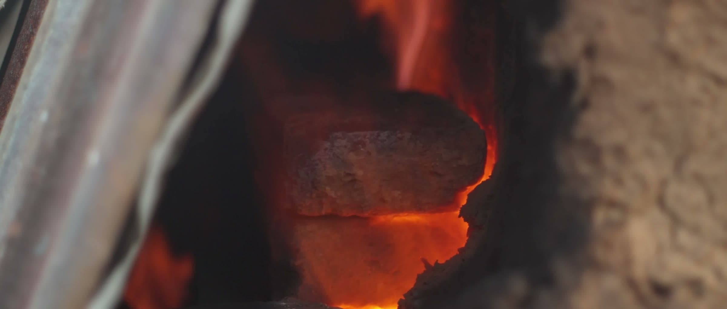 The fire inside the kiln