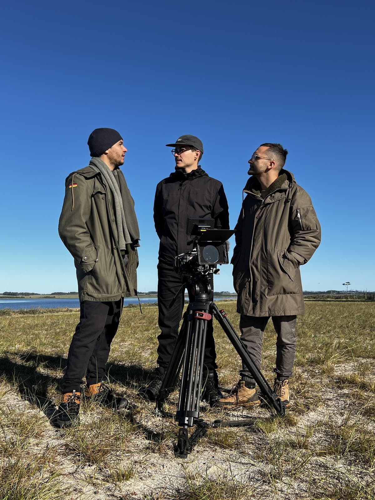 The crew with the camera on the coast