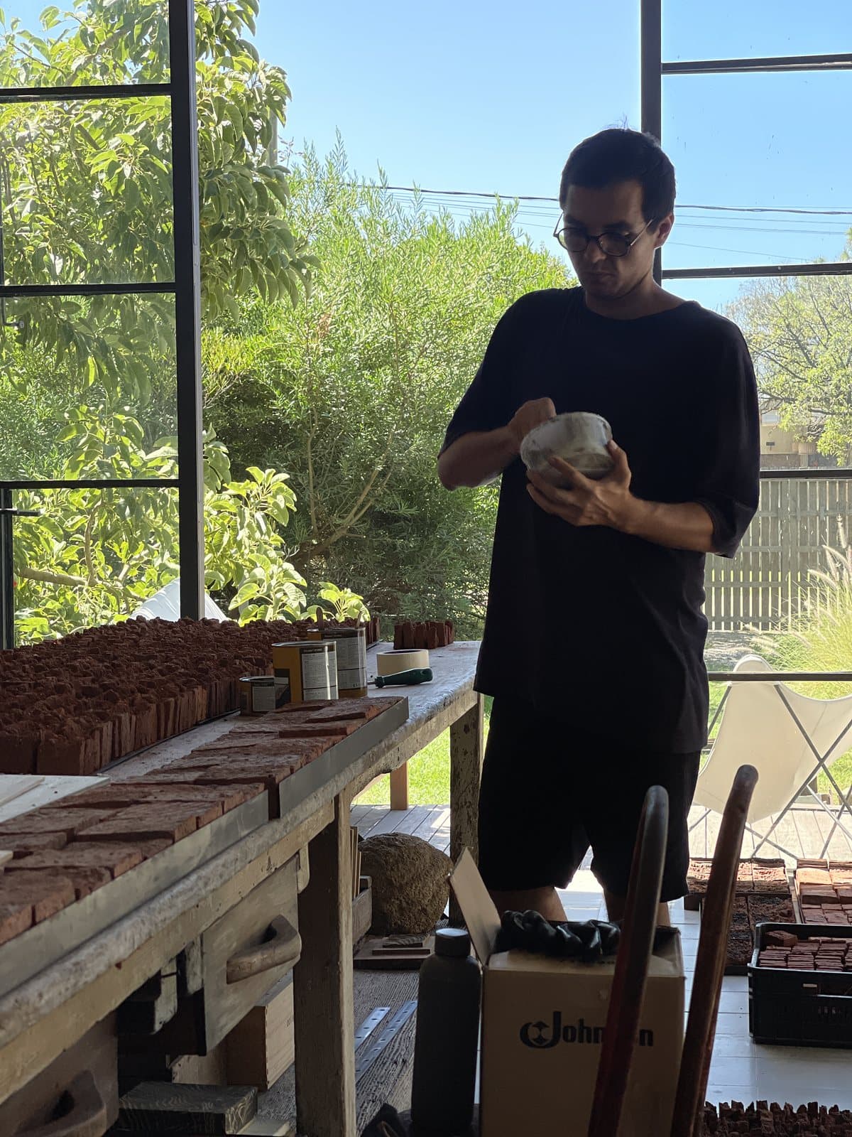 Sorting the pieces in the studio