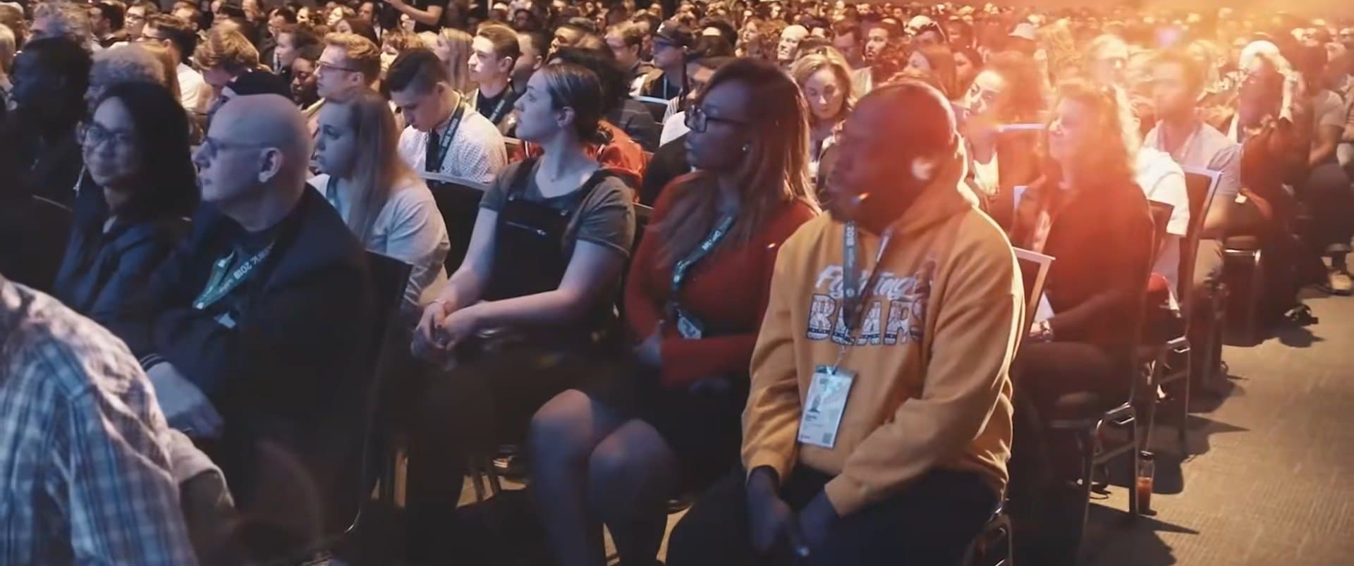 The audience under the stage lights