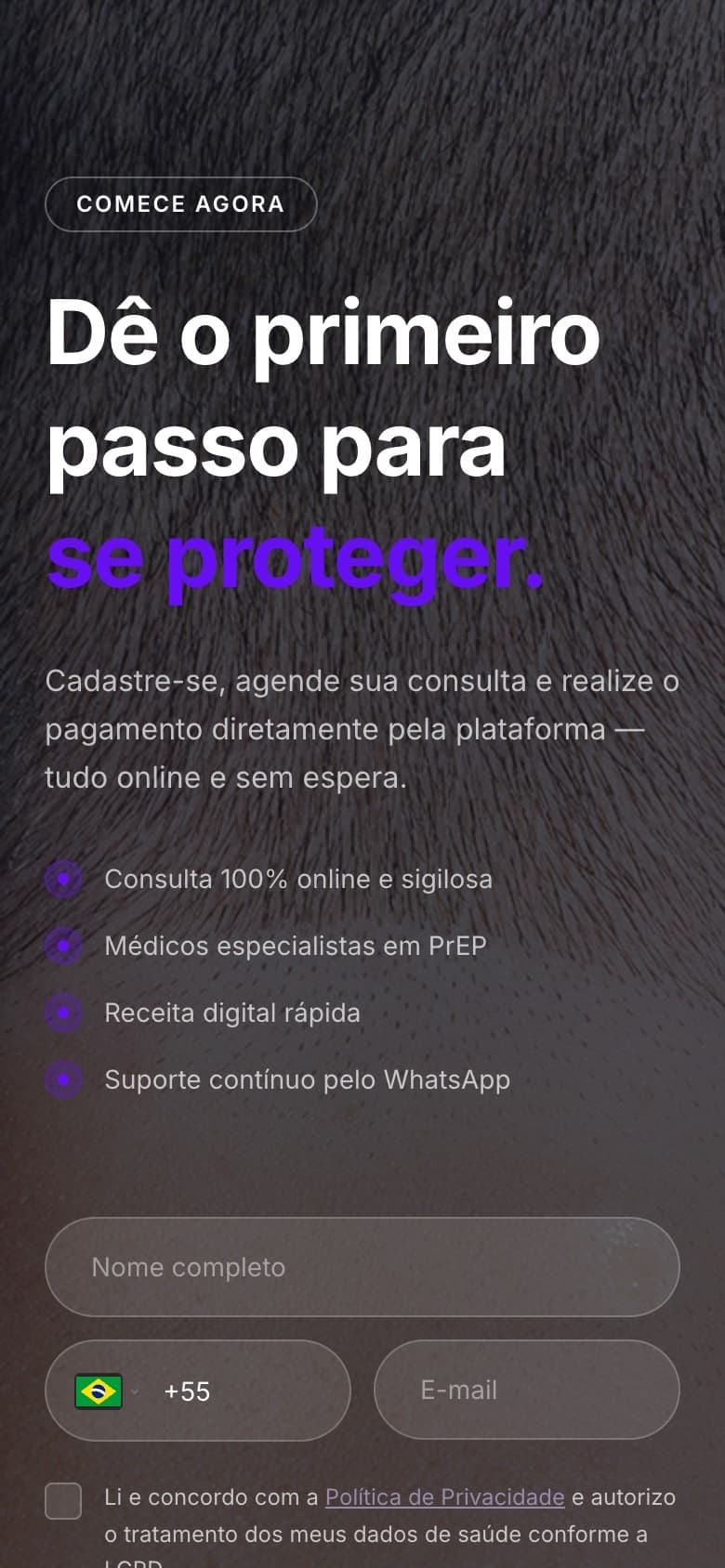 The PREP-SE sign-up form on a phone, over a photograph
